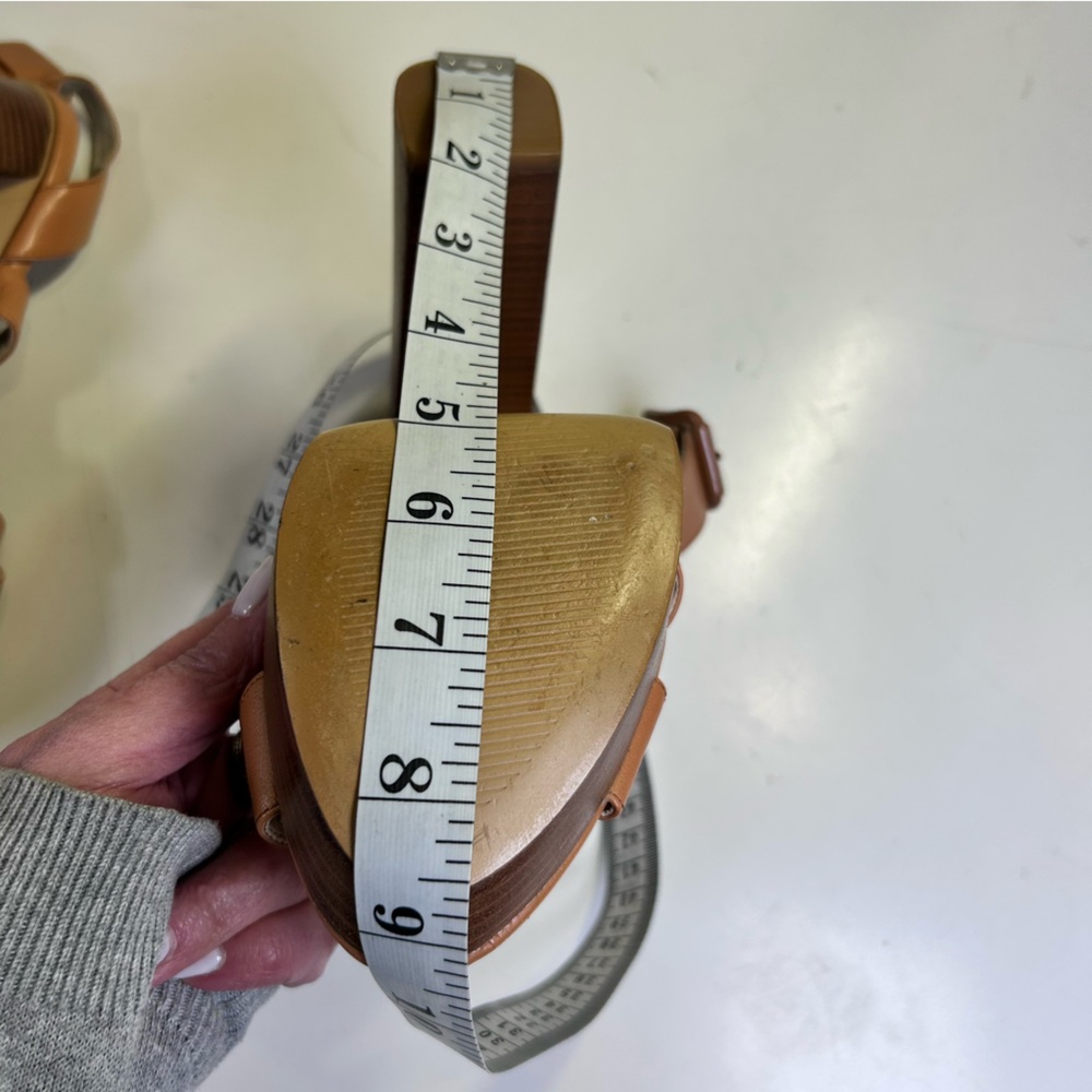 Nine West 70s Inspired Block Heel Tan Leather Strappy Platform Sandals Size 7.5M - Picture 12 of 14